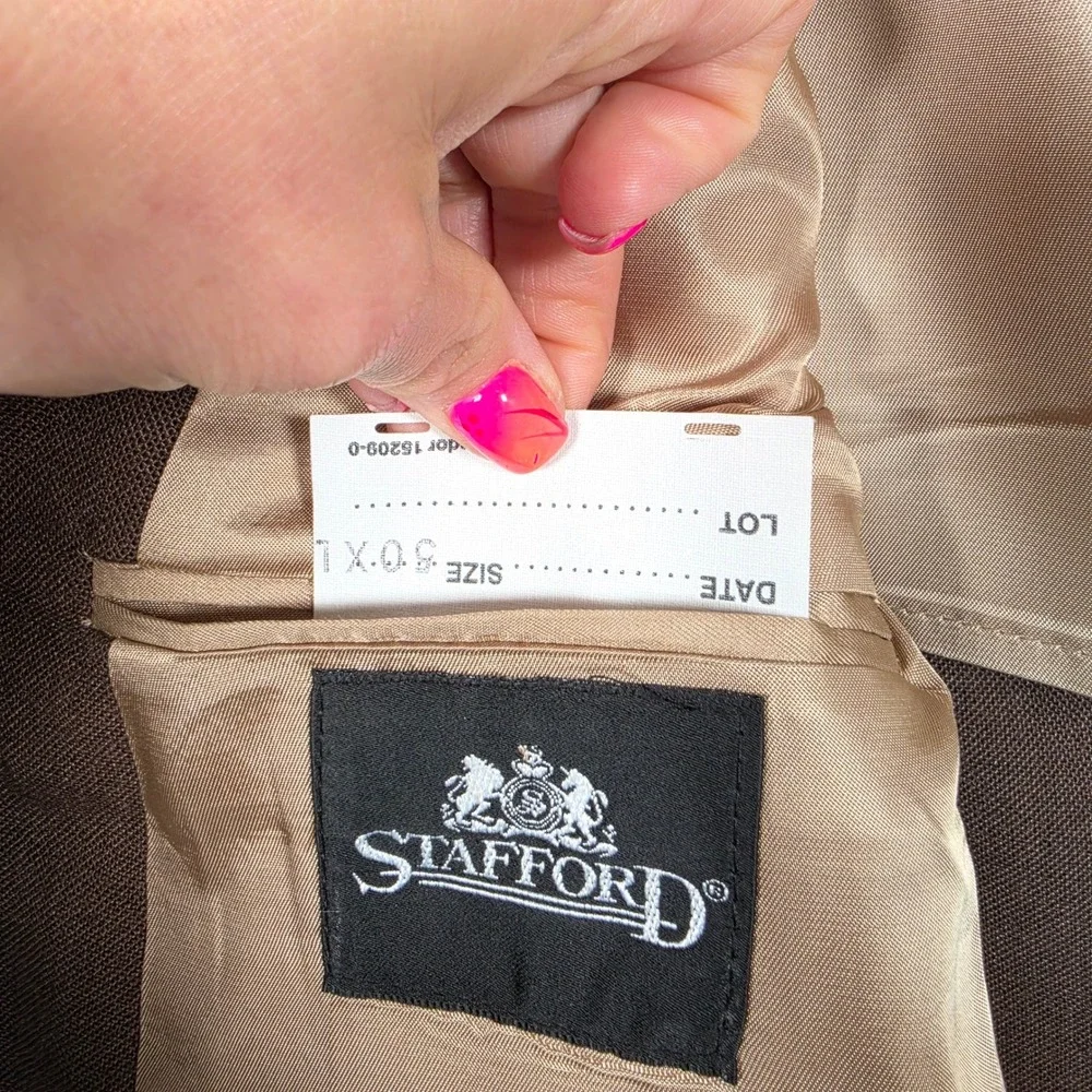 Vintage Stafford Blazer Men's 50XL Brown Gold Crest 2 Button Preppy USA